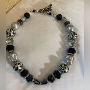 Chunky Beads and Faux Pearls Classic Toggle Clasp Necklace